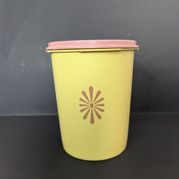 Vintage Tupperware Yellow and pink 1970s canister 811-6 - Picture 1 of 8